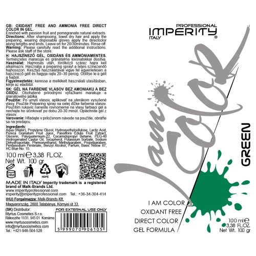 I AM COLOR VEGÁN FIZIKAI HAJSZÍNEZŐ GÉL Zöld 100ml IP M